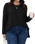 KARALIN Womens Plus Size Tops Fall Crewneck Waffle Knit Long Sleeve Shirts Side Slits Oversized Sweater Pullover(Black,3XL)