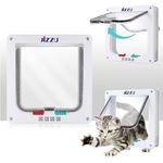 JIZZU Cat Flap Door (Outer Size 9.8" x 9.2"),4 Way Locking Large Cat Flap Door for Interior Exterior Doors, Weatherproof Pet Door for Cats Doggie with Circumference < 21"