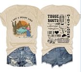 Country Concert Shirts Women I Got a Heart Like a Truck Shirt - Nashville Outfits - Cowgirl Tops Cow Skull Graphic Tee Apricot