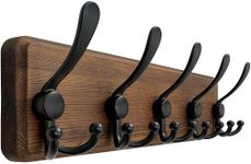 Dseap Coat Rack Wall Mounted - 5 Tri Hooks, Heavy Duty, Wooden Wall Coat Hanger Coat Hook for Clothes Hat Jacket Clothing, Natural & Black