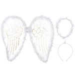 White Fairy Angel Wings and Halo Headband 2pc Set - Angel Wings with Gold Glitter and Halo - Nativity Play - Christmas/Halloween Party Fancy Dress Costume for Girls