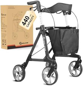 WHLICKS Rollator Walker for Seniors with Seat, Bariatric Walker with 440 lbs Weight Capacity, 16 lbs Lightweight Foldable Walkers, Wide Heavy Duty Rolling Walker, All Terrain 8” Big Wheels