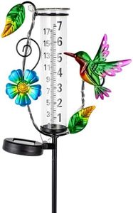 Venniy Hummingbird Rain Gauge Outdoor,Decorative Rain Gauges with LED Solar Lights,7” Glass Tube Rain Gauge Freeze Proof for Garden Patio Lawn