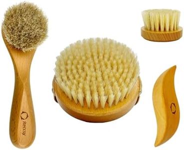 4pcs Dry Brushing Body Brush Set for Lymphatic Drainage-Natural Bristle Dry Skin Brush +Facial Dry Brush for Face+Dry Skin Exfoliating Scrubber+Wood Therapy Massage Tool. Gua Sha, Anti-Cellulite.