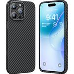 memumi Real Aramid Fiber for iPhone 16 Pro Max Case, [NO-case Feeling] Durable Sturdy Aramid Fiber with 0.5mm Slim Case for iPhone 16 Pro Max Thin and Minimalist in Carbon Fiber Design, Grey Black