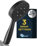 HammerHead Showers® ALL METAL 3-Spray Hand Held Shower Head, Matte Black | Select from Wide, Massage, and Mist Sprays | 2.5 GPM High Flow Handheld Showerhead | Made from 304 Stainless Steel