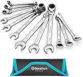 DURATECH Flex-Head Ratcheting Wrench Set, Combination Wrench Set, 72 Tooth, Metric, 12-piece, Size Covers 8-19mm, CR-V Steel, with Rolling Pouch