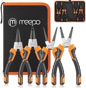 M MEEPO Snap Ring Pliers Set, Heavy Duty 4-piece 7-Inch Internal External Circlip, Straight Bent C-clip Pliers Lock Pliers, 5/64" Tip, for Ring Remover Retaining, with Portable Pouch