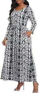 VintageClothing Casual Long Sleeve Maxi Dresses with Pockets for Women Long T Shirt Dress Travel Vacation Outfits, Snake Print, Large