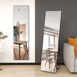 LVSOMT 160CM*45CM Full Length Mirror with Stand, Wall Mirror Full Body, Long Mirror, Standing Mirror for Bedroom, Living Room (Black Frame)