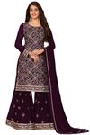 Xomantic Fashion Women's Embroidered Georgette Pakistani Suit Salwar Kamez Dupatta Set (XX-Large, Dark Wine)