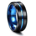 FIOROYAL G23 Titanium Ring for Men 8MM Black Ring with Blue Centre Groove Engagement Rings Wedding Promise Ring Mens Rings Size T-1/2