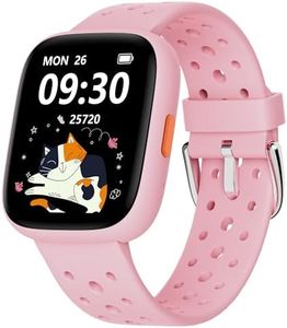 BIGGERFIVE Smart Watch for Kids No APP No Phone Needed, 1.8" Fitness Tracker Watch Pedometer, Sleep Monitor, IP68 Waterproof, Step Counter, Puzzle Games for Girls Teens 5-16, Pink