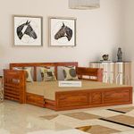 Mamta Furniture Solid Sheesham Wood Sofa Cum Bed Furniture Set with Storage and Cushions for Living Room,Bedroom,Drawing Hall (3-Person Sofa, Teak Finish,Beige, Queen)