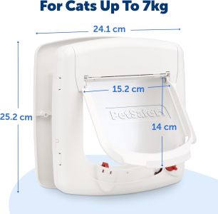 PetSafe Magnetic 4-Way Locking Cat Flap – Selective Entry, White/Woodgrain