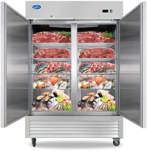 kalifon 54" Commercial Freezer with 2 Solid Door, 49 Cu.ft Reach-in Stainless Steel Freezer, Fan Cooling Freezer for Restaurant, Bar, Home, Shop, and Business(Equip 8 Shelves)