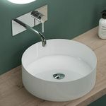 Mai & Mai Bathroom Sink Basin Countertop Wash Basin | Ceremic Round White | Modern Design Bathroom Vessel Sink | WDH: 40x40x13cm | Nano-Coating Brüssel203