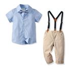 CosmicKolors Stylish Gentleman Half Sleeves Shirt and Suspender Style Pant Set with Bow Tie | Formal Clothing for Baby Boys (Style 6, 1-2 Years)