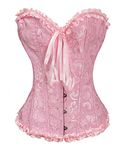 Bslingerie® Women Gothic Floral Lace Satin Overbust Corset (XXL, Pink)