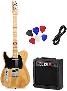 LyxPro 39” Electric Guitar TL Series Kit, Left Hand, 20 Watt Ampr, Full-Size Body, C-Shape Neck, Quality Tuning Heads, 3-Way Switch & Volume/Tone Controls, 12 Picks And Cable Included - Natural