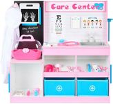 Best Choice Products Pretend Play Doctor's Office, Wooden Medical Center Toy Set for Kids w/ Carrying Case, All Accessories Included, Height Measurer, 2-Piece Costume - Pink