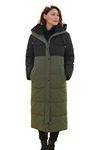 AVANZADA Women's Winter Long Down Jackets Warm Thickened Hooded Maxi Parka Quilted Puffer Coat(Army Green&Black,L)