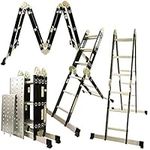 Excel Aluminium Rungs Combination Ladder 4 x 3 Tread Multipurpose 12 Tread 3.5m Heavy Duty with 2 Scaffold Platforms