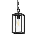 Aoceley Modern Outdoor Pendant Light, 1-Light Outdoor Hanging Lantern Light, Matte Black Aluminum with Clear Glass, Exterior Pendant Lighting Fixture for Porch, Yard, Gazebo