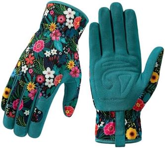 Trifabricy Garden Gloves for Women - Breathable leather Floral Gardening Gloves with Grip, Thorn-Proof Puncture-Resistant Work Gloves for Weeding, Digging, Planting, Raking and Pruning, Green Flower