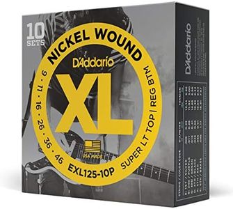 D'Addario EXL125-10P Nickel Wound Electric Guitar Strings, Super Light Top/Regular Bottom, 9-46, 10 Sets