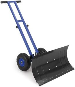 Garvee Snow Shovel with Wheels, 29" W ×14" H Heavy Duty Double Rod Wheeled Snow Pusher with Angle & Height Adjustable Handle for Driveway Sidewalk Yard, Blue