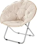 mDesign Urban Papasan Folding Moon Chair - Large Saucer UFO Chair with Collapsible Metal Frame - Fuzzy Foldable Dish Seat for Home Office, Living Room, Dorm Room, and Bedroom - Beige/Silver