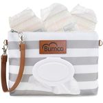 Bumco Diaper Clutch Bag - Portable Wipes Dispenser & Diaper Holder, Airtight Travel Baby Wipes Case, Wipe Dispenser Travel Baby Wipes Dispenser On the Go, Diaper Wristlet (Grey Stripes)