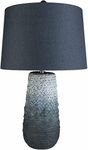 BoutiqueRugs Dingras Boho Jute Bedside Table Lamp for Bedroom Nightstand - End Side Lighting for Living Room - Shade Linen - Light Blue, Navy - 27" H