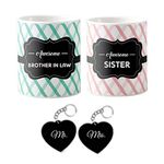 Designer Unicorn Printed Ceramic Coffee Mugs Awesome Sister & Brother in Law Along with 2 Key Chains Gift Hamper Set of 4