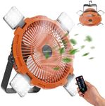 Fohil Camping Fan, 3 IN 1 Camping Fan for Tent, 8000mAh Rechargeable Tent Fan, USB Tent Ceiling Fan with LED Light Hanging Hook Remote Control, Portable Fan for Outdoor Fishing Car Emergency Outages