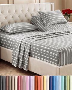 Flex Top Split Head King 4 Piece Sheet Set - Comfy Breathable & Cooling Bed Sheets Set - Hotel Luxury Bedding for Women, Men, Kids, Teens, Boys & Girls - Deep Pockets, Soft - Oeko-Tex - Grey Stripes