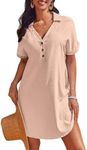 AI'MAGE Womans Beach Cover Up Shirt Dress Sexy Pool Cover Ups Summer Swimwear Coverup Shirt Beach Outfits Beige L