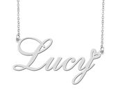 Silver Lucy Name Necklace Heart Charm Pendant Stainless Steel Mother Day Jewelry for Best Friends Familys 16"