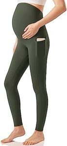 Enerful Maternity Leggings Over The Belly Activewear Pregnancy Stretch Workout Yoga Pants Tights with Pockets Green X-Large
