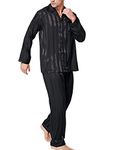 Lonxu Pajamas Set Mens Silk Satin Pajamas Long Sleeve Loungewear Two-Piece Sleepwear Button-Down Pj Set S-XXXXL, Black Striped, Large