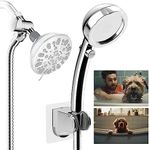 Hibbent Dog Shower Sprayer Attachment Set for Pet Bathing and Dog Washing with 119 Inch Shower Hose Brass Shower Arm Diverter Valve, Handheld Shower Head,Bathroom Hose Sprayer Head Kit