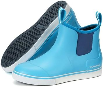 Furuian Women's Deck Boots Ankle Rain Boots Fishing Boots Rubber Waterproof Garden Shoes Slip-Resistant Outdoor Work Shoes, Blue, Size 10.5