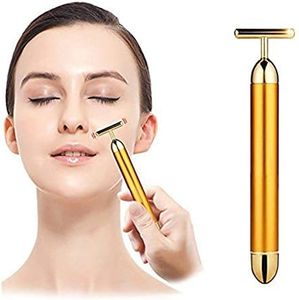 Blase enterprisen 24K Gold Massager Electric Vibration Energy Beauty Bar Facial Massage For Roller Waterproof Face Skin Care T-Shaped Anti Wrinkle For Forehead, Cheek,Neck,Clavicle Arm Leg (24K Gold Massager)