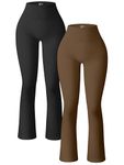 OQQ Women's 2 Piece Yoga Pants Ribbed Seamless Workout High Waist Bell Bottoms Flare Leggings Black Coffee