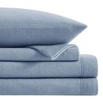 Softan Micro Fleece Bed Sheet Set, Queen 4-Piece Polar Fleece Sheet Set Includes Flat Sheet, Pillowcases and 15" Deep Pocket Fitted Sheet, Velvet Plush Bedding Set, Warm and Soft, Baby Blue