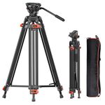 Heavy Duty Tripod, Camera Video Tripod with Fluid Head Aluminum Twin Tube 74.4 inch, Max Loading 17.6 LBS, for Canon Nikon Sony DSLR Camcorder Camera Black