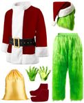 Jaaytct Green Santa Claus Costume for Men, Christmas Deluxe Adult Green Santa Suit Green Santa Costume Green Santa Outfit