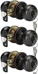 goldenwarm Key Entry Door Knob Bronze, Keyed-Alike Bronze Door Knob with Lock and Key, Oil-Rubbed Bronze Entry Key Door Knob, Exterior Locking Door Knobs with Keys(3 Pack)