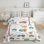 Erosebridal Excavator Comforter Set Twin, Tractor Machinery Trucks Bedding Set, Construction Vehicle Down for Kids Boys, Bulldozer Crane Equipment Truck Duvet 2Pcs Yellow Green Room Decor